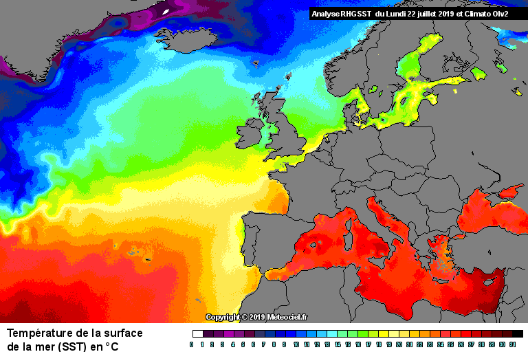 Temprature de la mer (SST) en Europe 