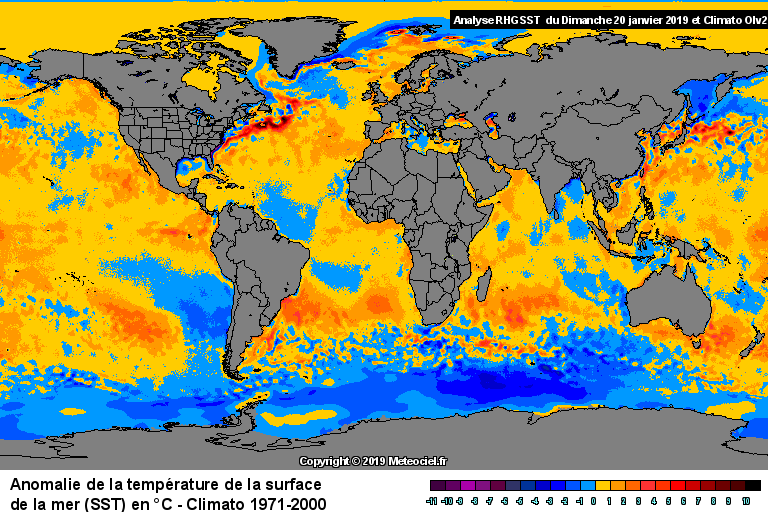 Anomalie de la temprature de la mer (SST) dans le monde