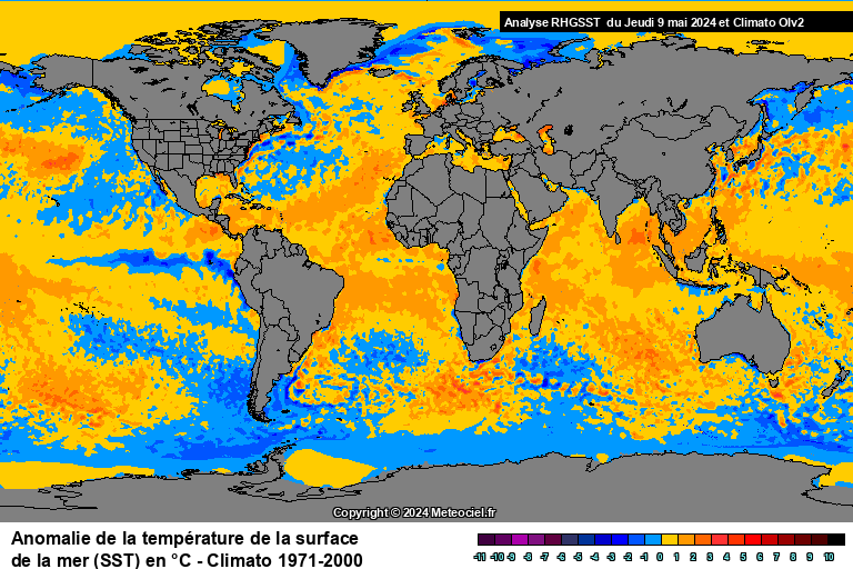 Anomalie de la temprature de la mer (SST) dans le monde